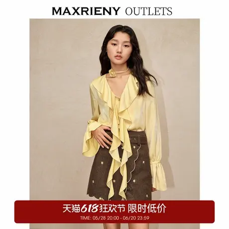 【奥莱】MAXRIENY宫廷甜美绒感缎面雪纺衫甜美宫廷上衣商品大图