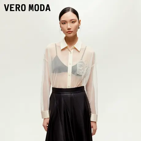 Vero Moda奥莱衬衫女2025早春新款宽松薄纱落肩新中式网纱上衣商品大图