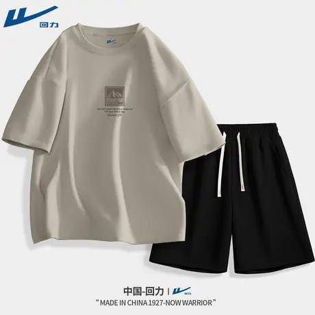 回力套装男夏薄款今年流行男士两件套潮流高级感百搭男生短袖t恤D商品大图