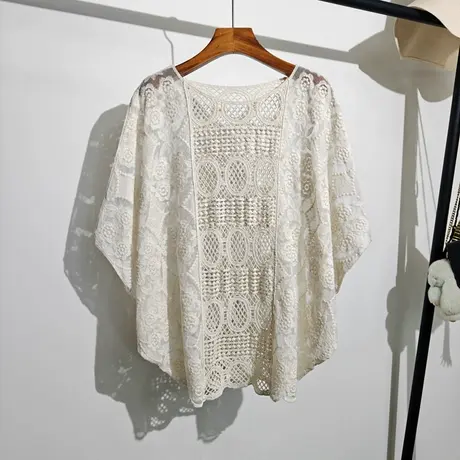 勾花镂空针织衫女夏季新款波西米度假遮肉显瘦蝙蝠袖上衣披肩罩衫商品大图