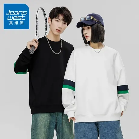 N5真维斯男士圆领卫衣2025秋季新款美式宽松运动长袖男生春秋上衣商品大图