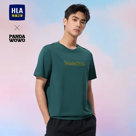HLA/海澜之家panda wowo熊猫短袖T恤25夏季新凉感情侣款圆领短t男图片