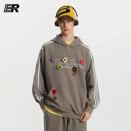 ER莫奈花园珍珠立体花卉连帽卫衣2025秋季复古宽松潮流休闲外套潮商品大图