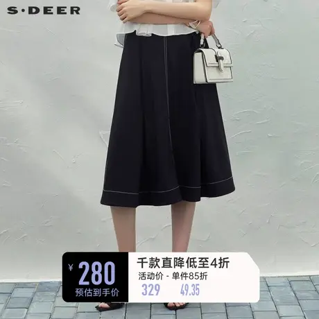 sdeer圣迪奥女装复古撞色插袋牛仔A字伞裙S232Z1188⛰商品大图