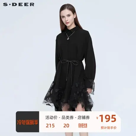 sdeer圣迪奥2020冬优雅休闲翻领网纱蝴蝶贴布衬衫连衣裙S20461208商品大图