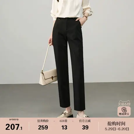 娅丽达黑色直筒裤女休闲裤子2025夏新款女裤莱赛尔棉弹烟管裤西裤商品大图