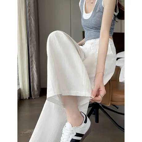 时尚气质休闲裤2025年夏季新款女通勤纯色休闲宽松直筒阔腿九分裤商品大图