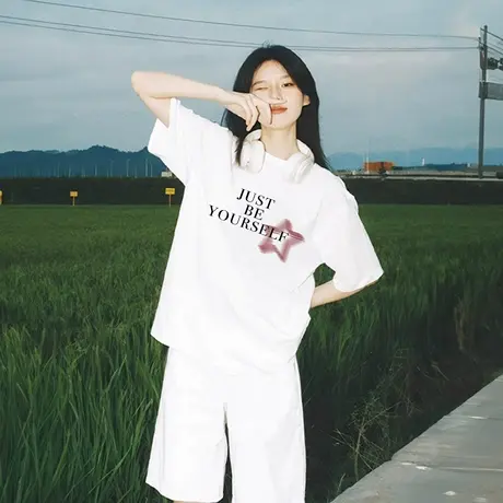 爆款美式纯棉白色短袖t恤女2025新款夏季宽松半袖独特超好看上衣图片