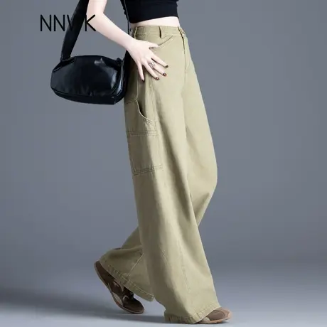 工装阔腿牛仔裤女2025新款春秋直筒裤卡其色裤子女款宽松bf慵懒风商品大图