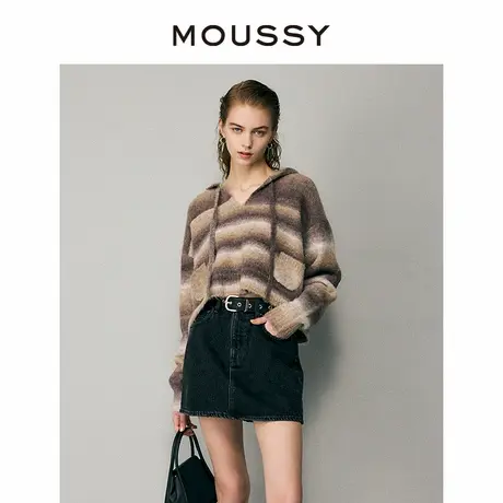 MOUSSY日系风彩虹渐变连帽毛绒针织上衣女028HS470-0010商品大图