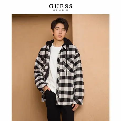 GUESS 男士潮流格子连帽棉服-X2BL34W55R0商品大图