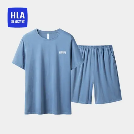 HLA/海澜之家夏季男士圆领家居服套装舒适透气短袖短裤棉柔睡衣男商品大图