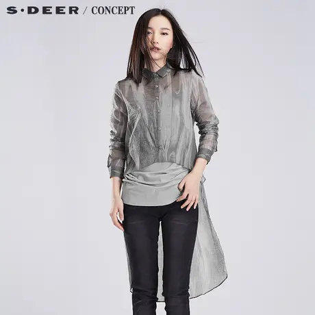 sdeer圣迪奥印花衬衫 女装文艺流动印花圆摆衬衫S16180552图片
