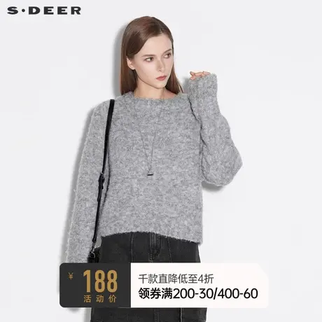 sdeer圣迪奥女装春秋装休闲圆领肌理羊毛针织衫毛衣女S21383527图片