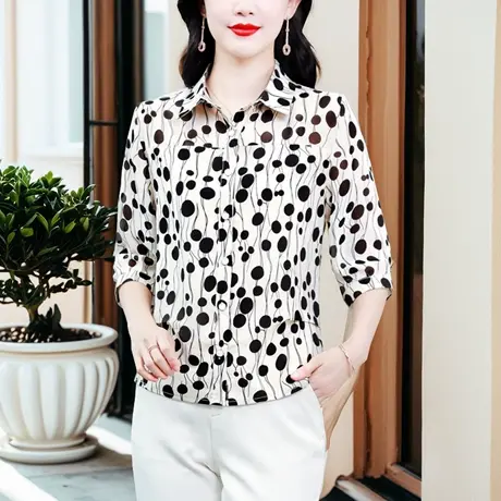 真丝桑蚕丝上衣衬衫女夏季新款年轻版阔太太洋气高贵妈妈漂亮小衫图片