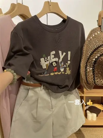 自留种草！4色减龄卡通印花冰凉爽滑宽松圆领套头短袖T恤女夏季商品大图