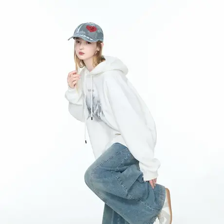 YEP美式复古潮牌涂鸦印花连帽卫衣女春秋宽松休闲街头风情侣帽衫图片