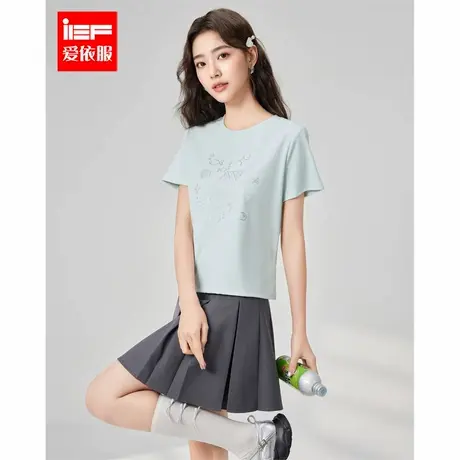 IEF/爱依服短袖2025夏季新款通勤休闲运动百搭基础纯色短款女T恤图片