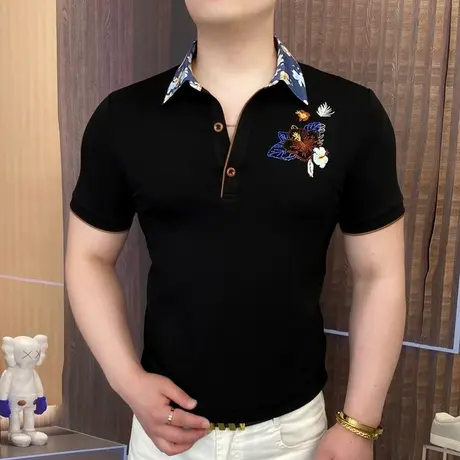 青年高品质夏季翻领冰丝短袖T恤男士轻奢商务休闲刺绣POLO衫潮流图片