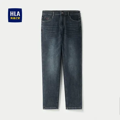HLA/海澜之家洗水工艺牛仔九分裤25秋冬新弹力中腰精致绣花裤子男图片