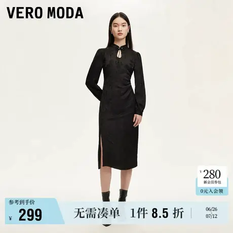 Vero Moda奥莱连衣裙秋冬新款新中式暗纹褶皱盘扣旗袍优雅流行商品大图