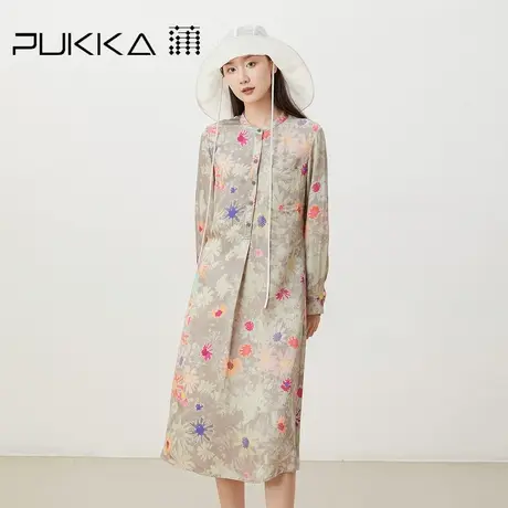 蒲PUKKA 原创设计女装2023春夏新品宽松凉感印花新中式长袖连衣裙商品大图