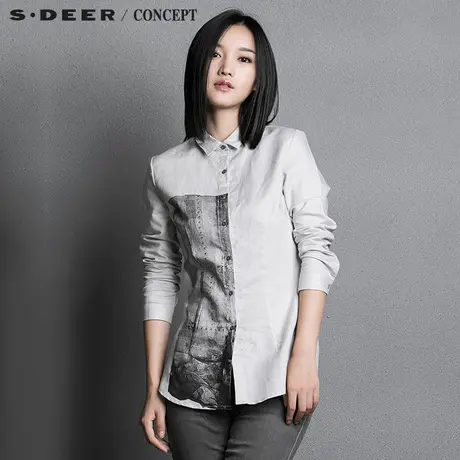 S·🏣DEER＼�ONCEPT【🏥新品】🏦圣迪奥女秋抽象水墨印花衬衫S15380592商品大图