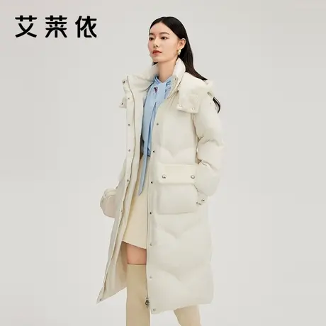 艾莱依小香风长款羽绒服新款精致轻奢连帽大衣外套收腰气质高级感商品大图