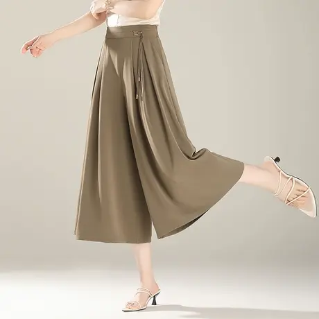 冰丝阔腿裤女夏季2025新款薄款八分裙裤垂坠感时尚百搭休闲大脚裤商品大图