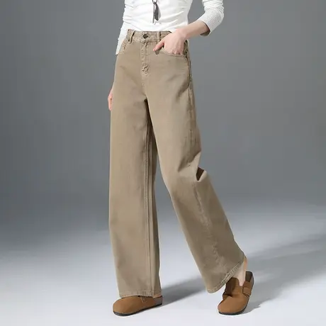 咖色高腰阔腿牛仔裤女2025春秋新款小个子显瘦裤子宽松休闲直筒裤商品大图