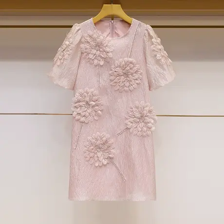 爵莱菲大码高端轻奢夏装女2025新款高级感连衣裙女重工立体花朵商品大图