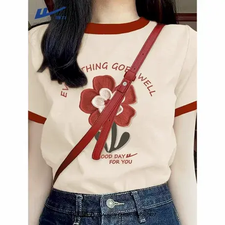 回力短袖t恤女2025新款夏季撞色上衣大码胖mm宽松纯棉半袖女A商品大图