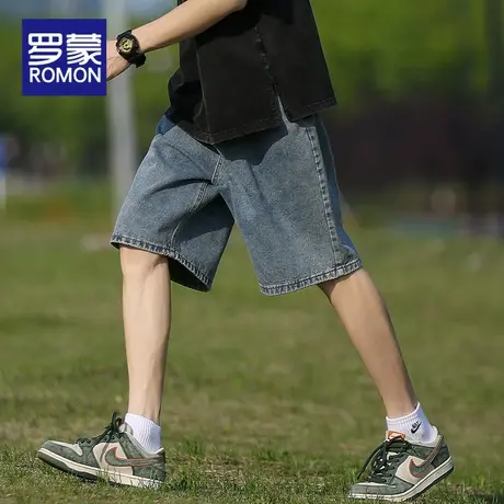 罗蒙男士牛仔短裤夏季2025新款宽松直筒男裤休闲潮牌百搭五分裤商品大图