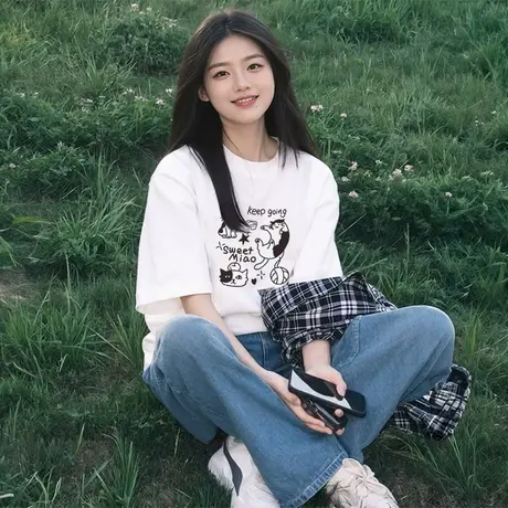 回力白色正肩短袖t恤女夏2025新款宽松大码上衣半袖内搭打底衫Z4图片