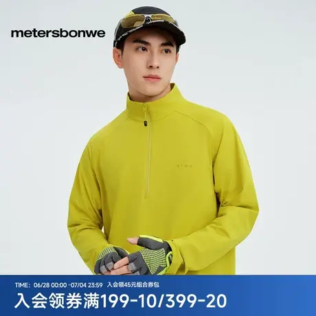 美特斯邦威男2025秋季新款舒适前胸立体logo轻薄吸湿半拉链套头衫商品大图