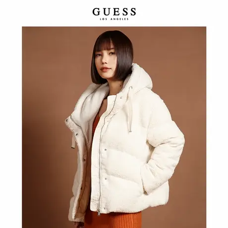 GUESS女士新派风纯色连帽仿羊羔绒羽绒服-YL4W5878商品大图