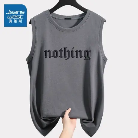 NN真维斯纯棉背心男夏季新款运动休闲无袖上衣青少年宽松字母坎肩商品大图