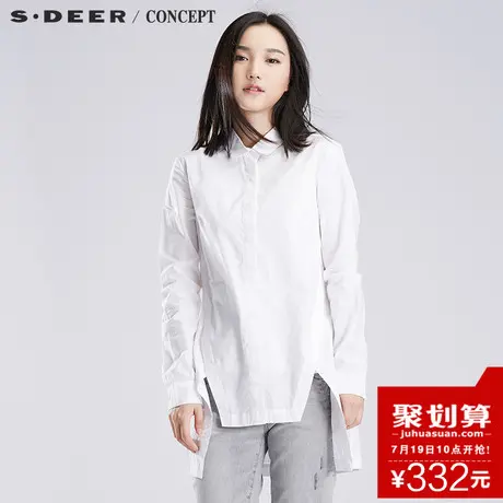 sdeer圣迪奥2017秋装女装个性裁剪摆白色衬衫S15180562图片