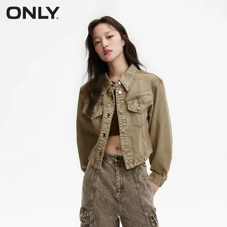 ONLY奥莱夏季复古做旧水洗金属纽扣翻领短款外套女商品大图