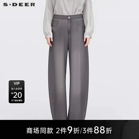 【商场同款】sdeer圣迪奥女装简约高腰插袋牛仔直筒长裤S25280809图片