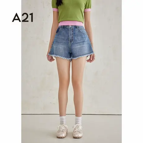 A21女装直筒牛仔短裤夏季新款美式复古高级感水洗三分裤子商品大图
