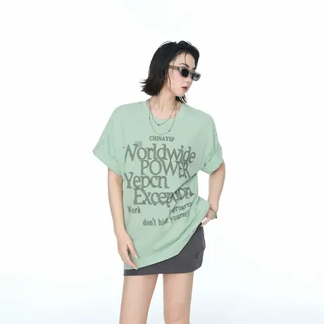 YEP2025夏季新款创意印花T恤女短袖美式街头风潮牌情侣款半袖上衣图片