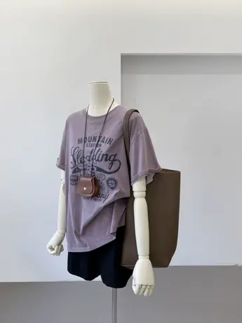 水洗做旧复古休闲宽松短袖t恤女2024夏季新款宽松印花洋气上衣商品大图