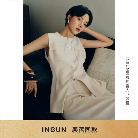 「裴蓓同款」INSUN恩裳夏装工装设计感亚麻马甲商品大图