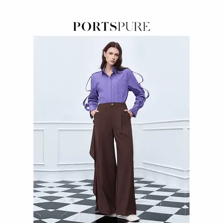 宝姿PORTSPURE女装2025夏季新品刻录咯波嬉荷叶侧边羊毛阔腿西裤商品大图