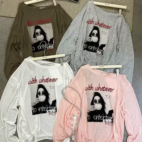 韩国东大门夏季新款时尚洋气斜肩长袖T恤女宽松慵懒风ins防晒罩衫商品大图