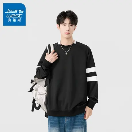 N5真维斯男士圆领卫衣2025秋季新款美式宽松拼接长袖男生春秋上衣商品大图