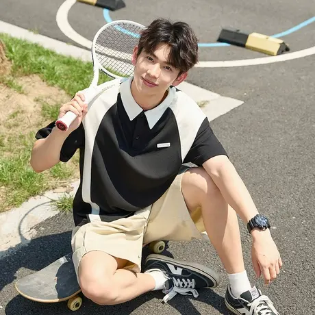 唐狮夏季新款短袖polo衫男士翻领t恤休闲运动设计感宽松t恤官方商品大图