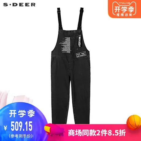 sdeer圣迪奥女装印胶织带元素毛边下摆创意拼接背带裤S19381004🔍商品大图