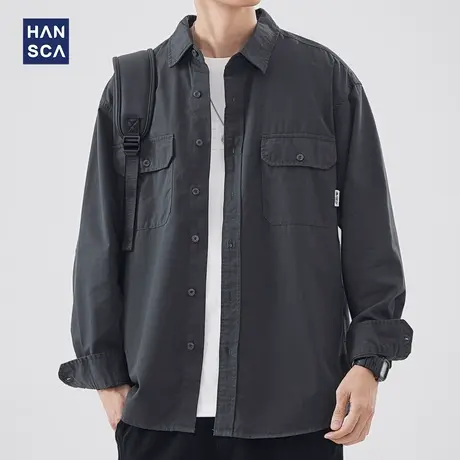 hansca简约青少年衬衫男春季新款日系休闲高级感宽松痞帅衬衣外套商品大图